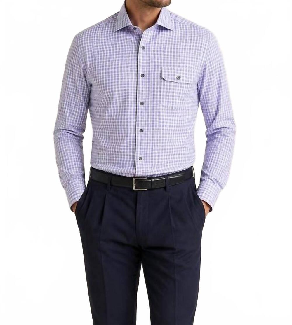 NEW ZEGNA centoquaranta twill shirt in purple/white